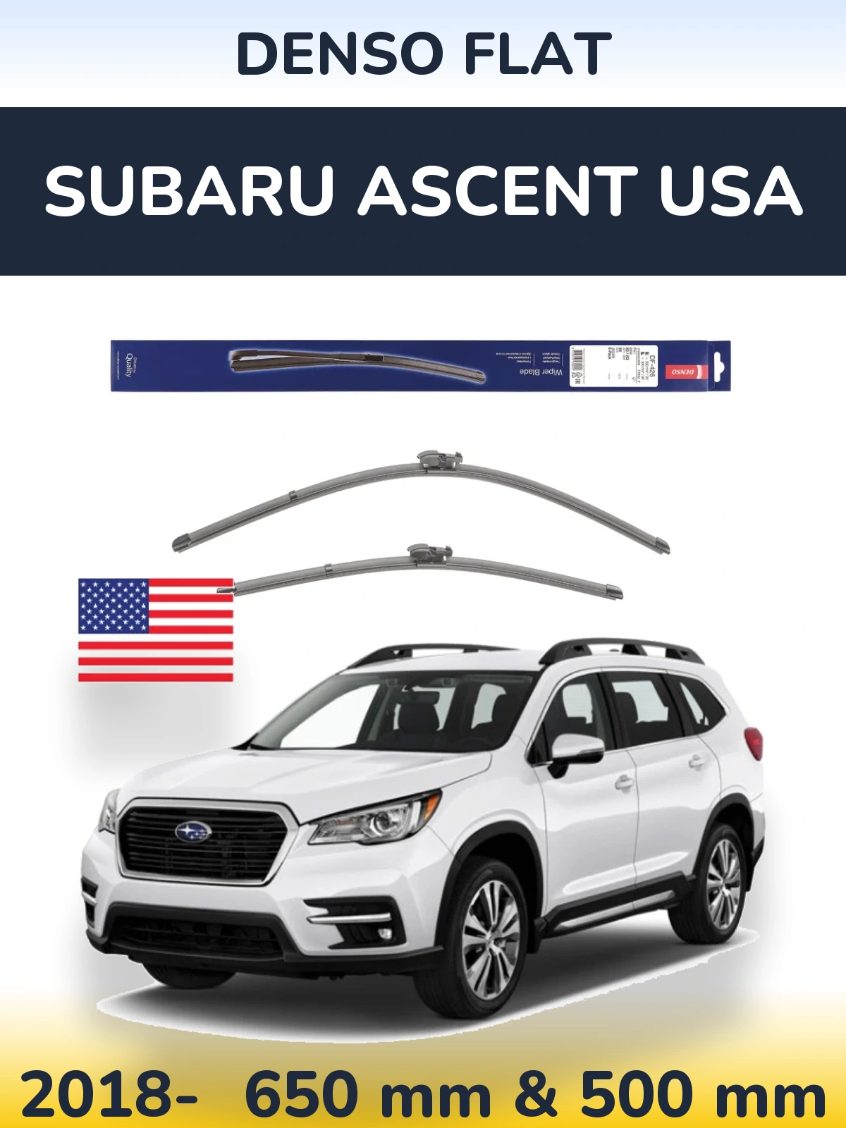 Front wiper blade set Denso Flat 650 & 500 mm for Subaru Ascent USA 2018-2026