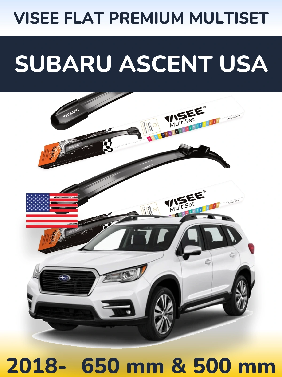 Komplet przednich wycieraczek VISEE FLAT PREMIUM MultiSet 650 & 500 mm do Subaru Ascent USA 2018-2026