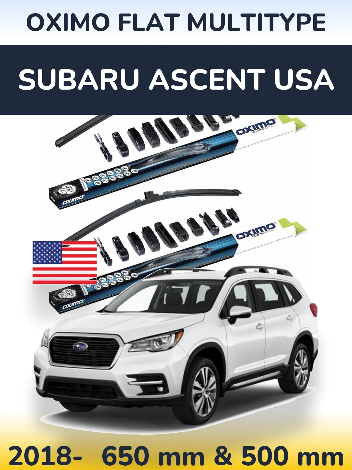 Komplet przednich wycieraczek Oximo Flat MultiType 650 & 500 mm do Subaru Ascent USA 2018-2026