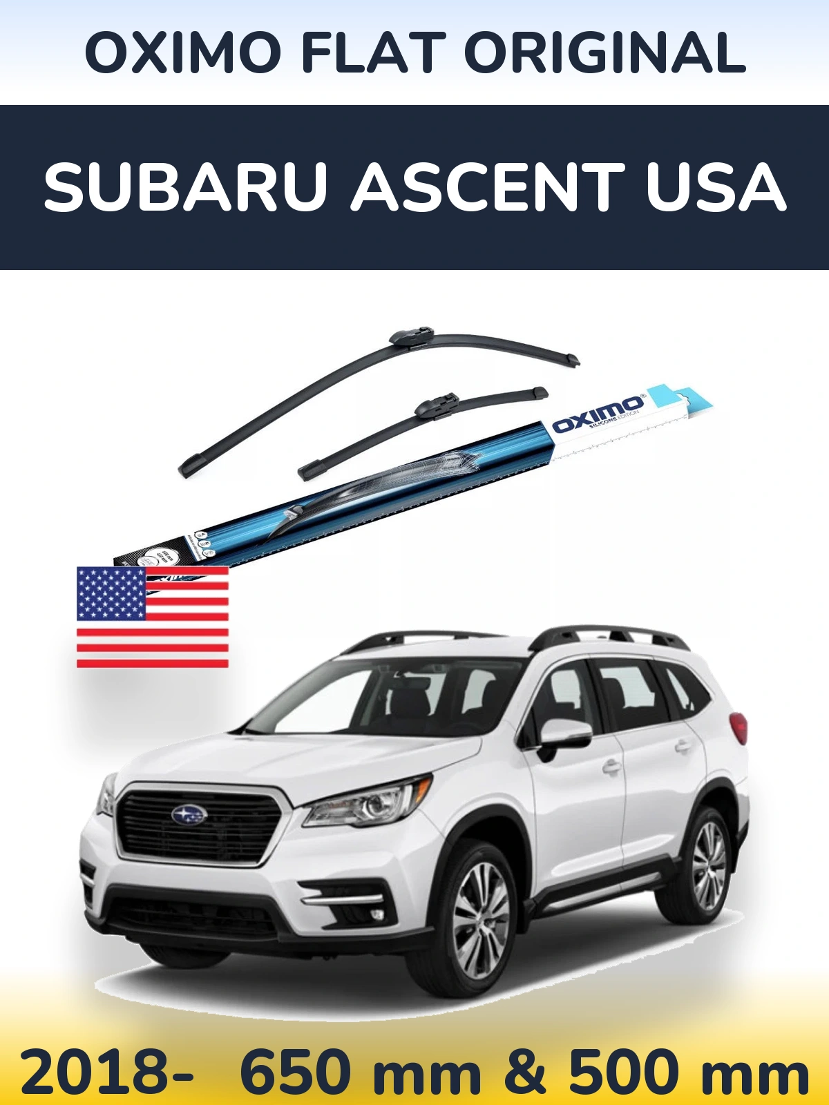 Front wiper blade set Oximo Flat Original 650 & 500 mm for Subaru Ascent USA 2018-2026