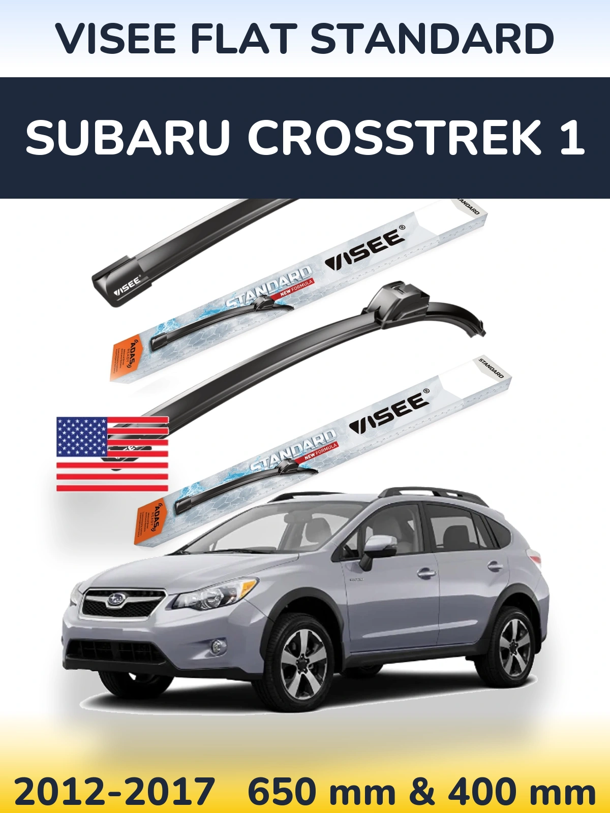 Komplet przednich wycieraczek VISEE FLAT STANDARD 650 & 400 mm do Subaru Crosstrek 1 2012-2017