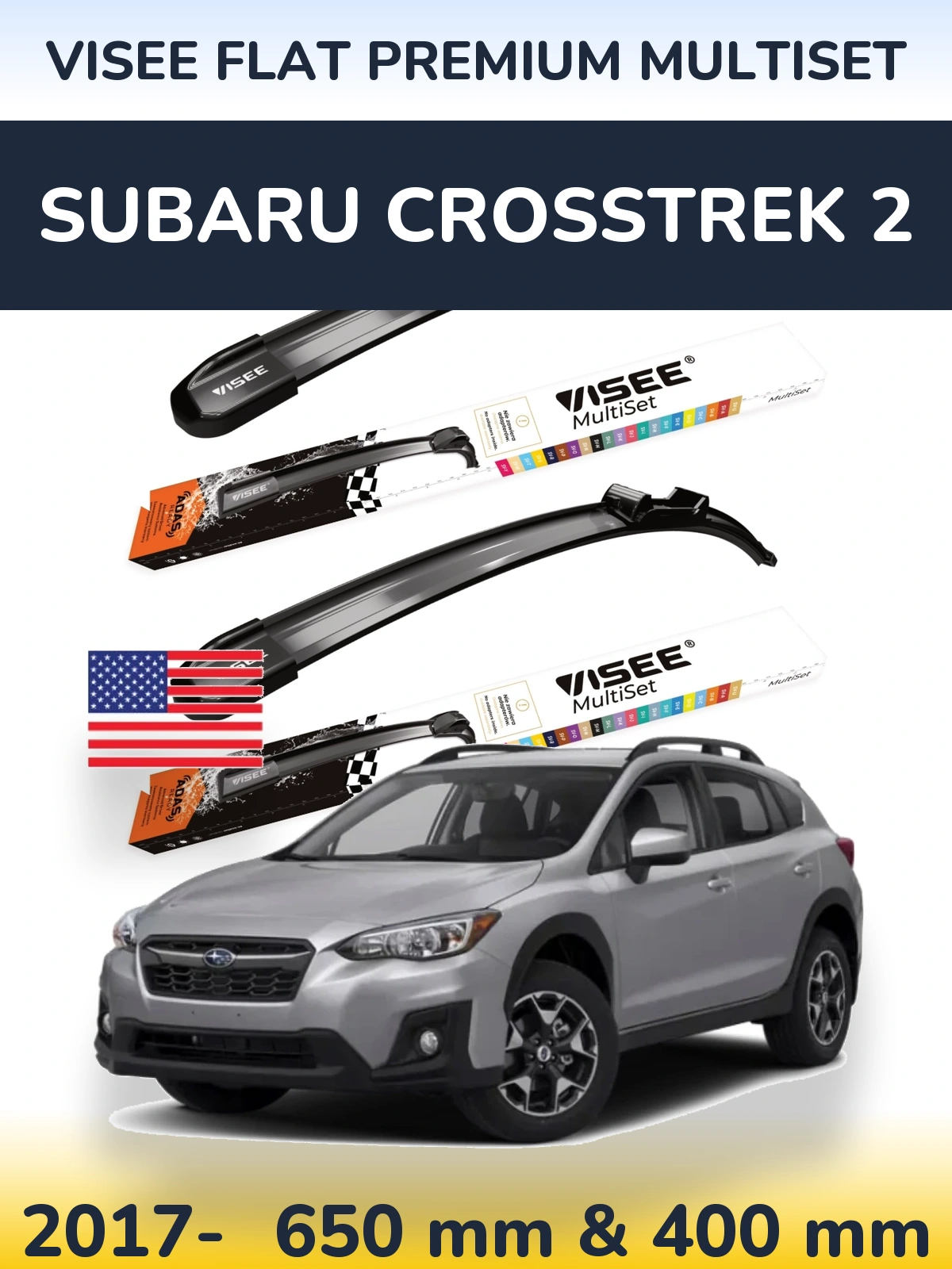 Komplet przednich wycieraczek VISEE FLAT PREMIUM MultiSet 650 & 400 mm do Subaru Crosstrek 2 2017-2026