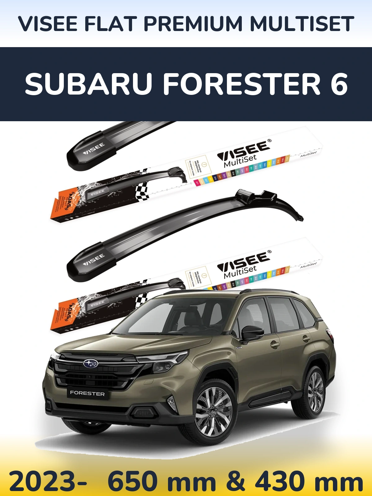 Front wiper blade set VISEE FLAT PREMIUM MultiSet 650 & 430 mm for Subaru Forester 6 2023-2026