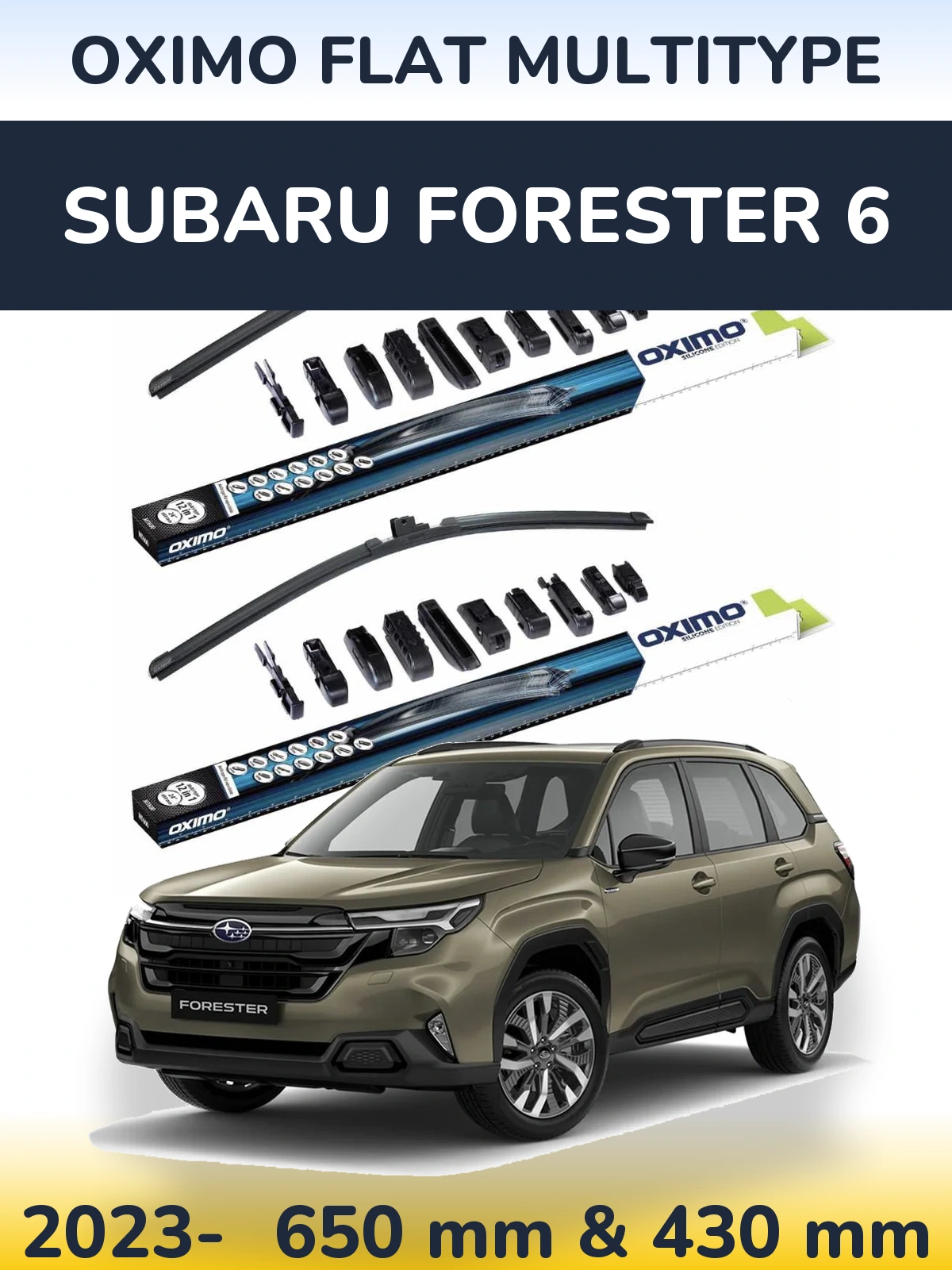 Front wiper blade set Oximo Flat MultiTypee 650 & 430 mm for Subaru Forester 6 2023-2026