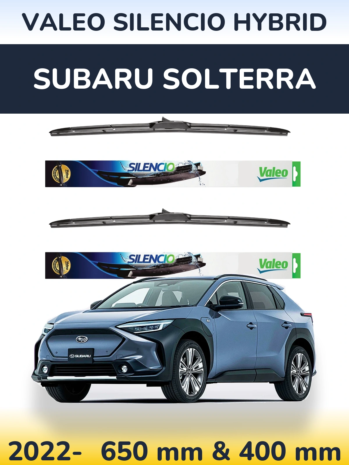 Komplet przednich wycieraczek Valeo Silencio Hybrid 650 & 400 mm do Subaru Solterra 2022-2026
