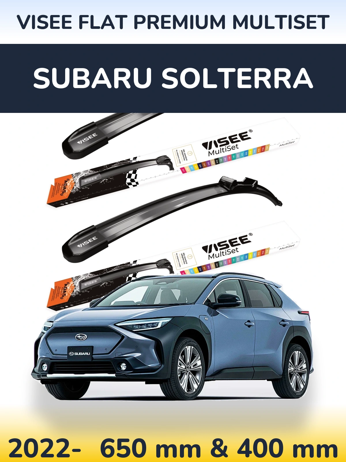 Komplet przednich wycieraczek VISEE FLAT PREMIUM MultiSet 650 & 400 mm do Subaru Solterra 2022-2026