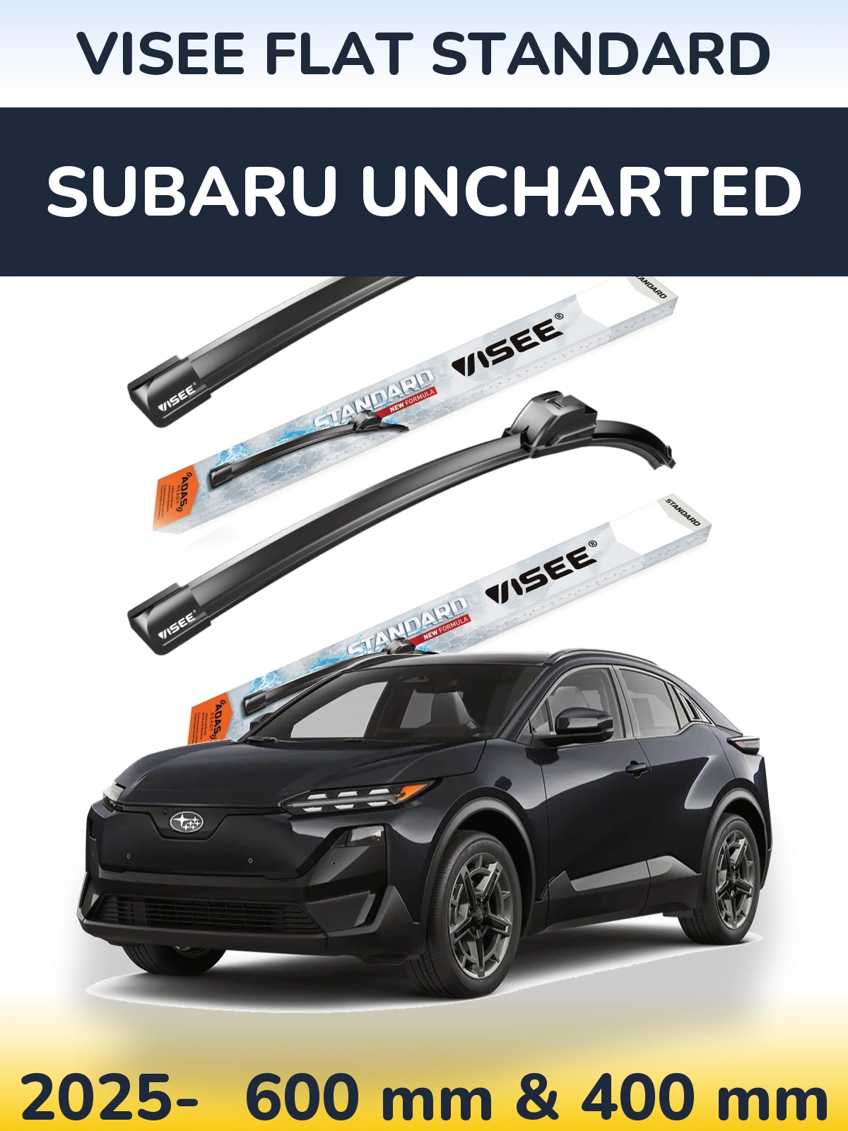 Komplet przednich wycieraczek VISEE FLAT STANDARD 600 & 400 mm do Subaru Uncharted 2025-2026