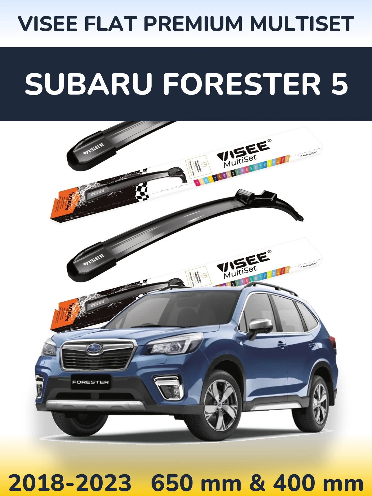 Komplet przednich wycieraczek VISEE FLAT PREMIUM MultiSet 650 & 400 mm do Subaru Forester 5 2018-2023