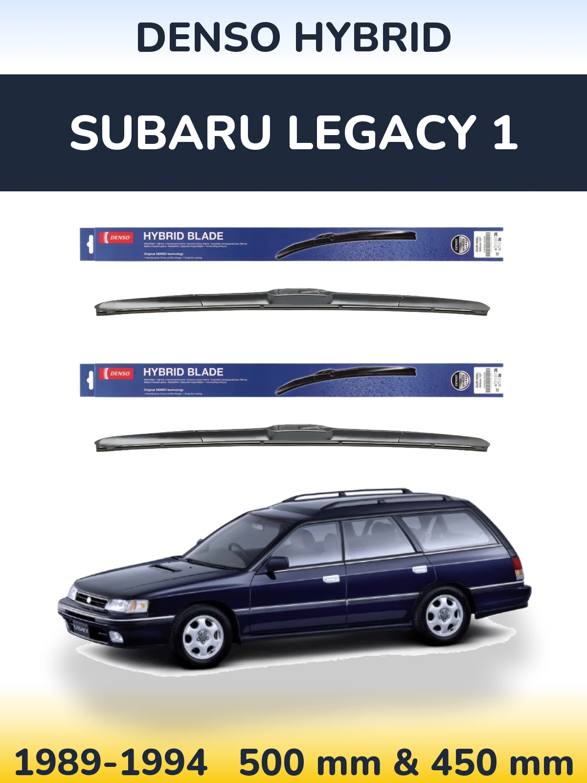 Komplet przednich wycieraczek Denso Hybrid 500 & 450 mm do Subaru Legacy 1 1989-1994