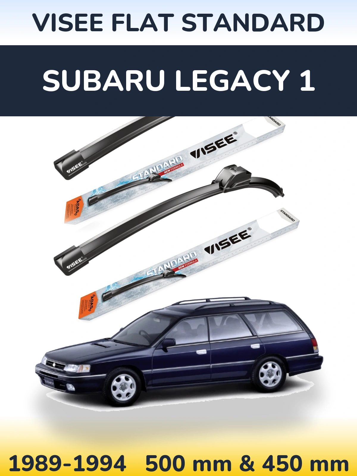 Komplet przednich wycieraczek VISEE FLAT STANDARD 500 & 450 mm do Subaru Legacy 1 1989-1994