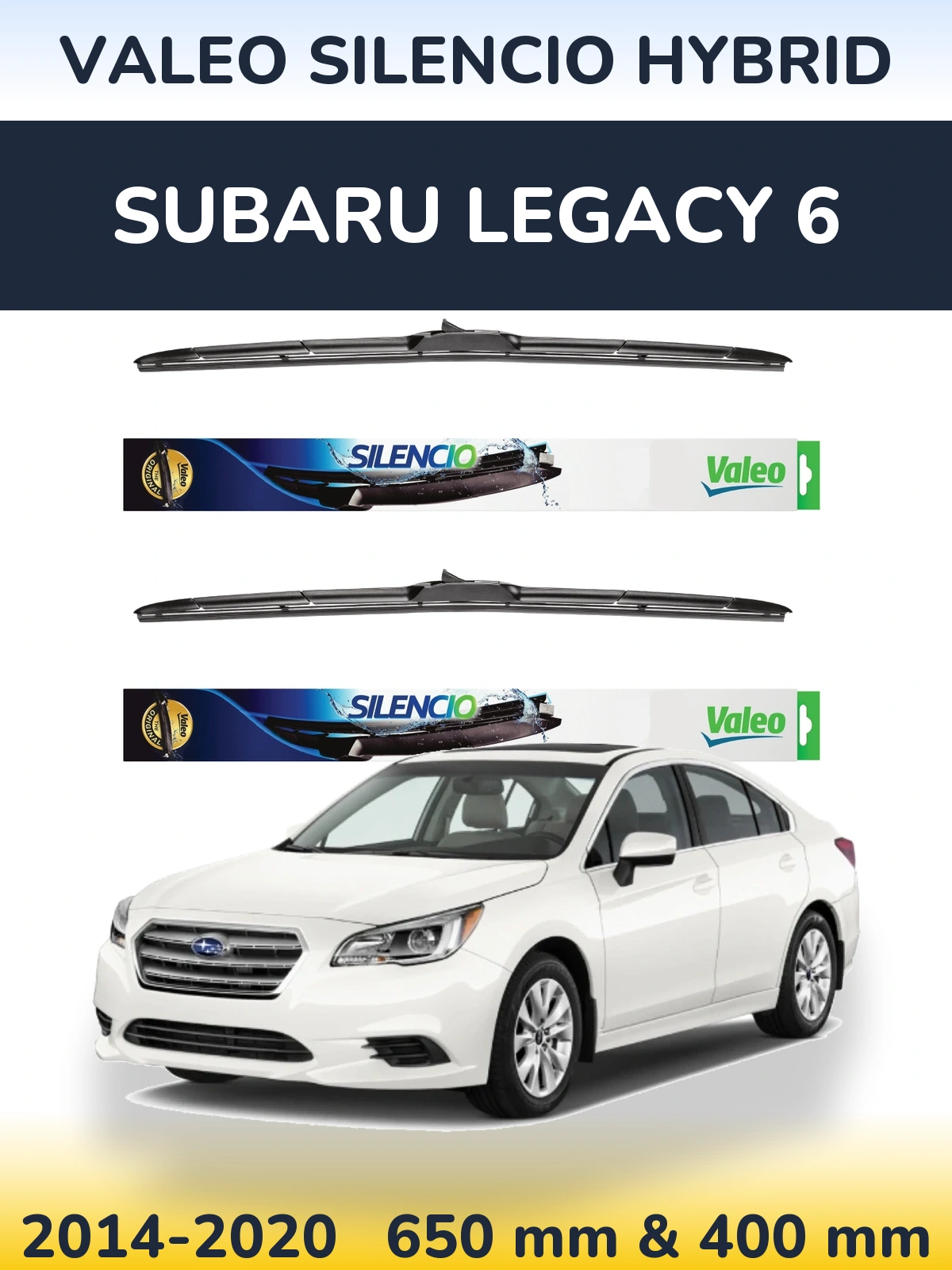 Komplet przednich wycieraczek Valeo Silencio Hybrid 650 & 400 mm do Subaru Legacy 6 2014-2020