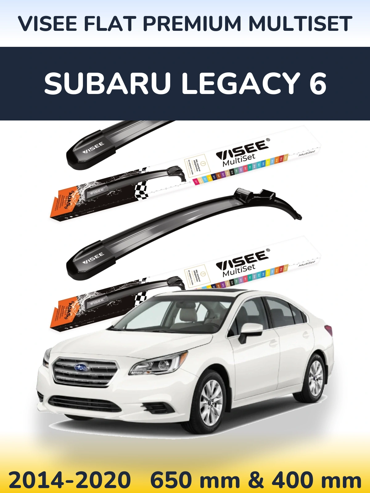 Komplet przednich wycieraczek VISEE FLAT PREMIUM MultiSet 650 & 400 mm do Subaru Legacy 6 2014-2020