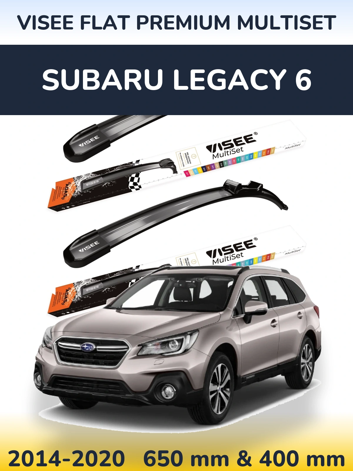 Komplet przednich wycieraczek VISEE FLAT PREMIUM MultiSet 650 & 400 mm do Subaru Legacy 6 2014-2020