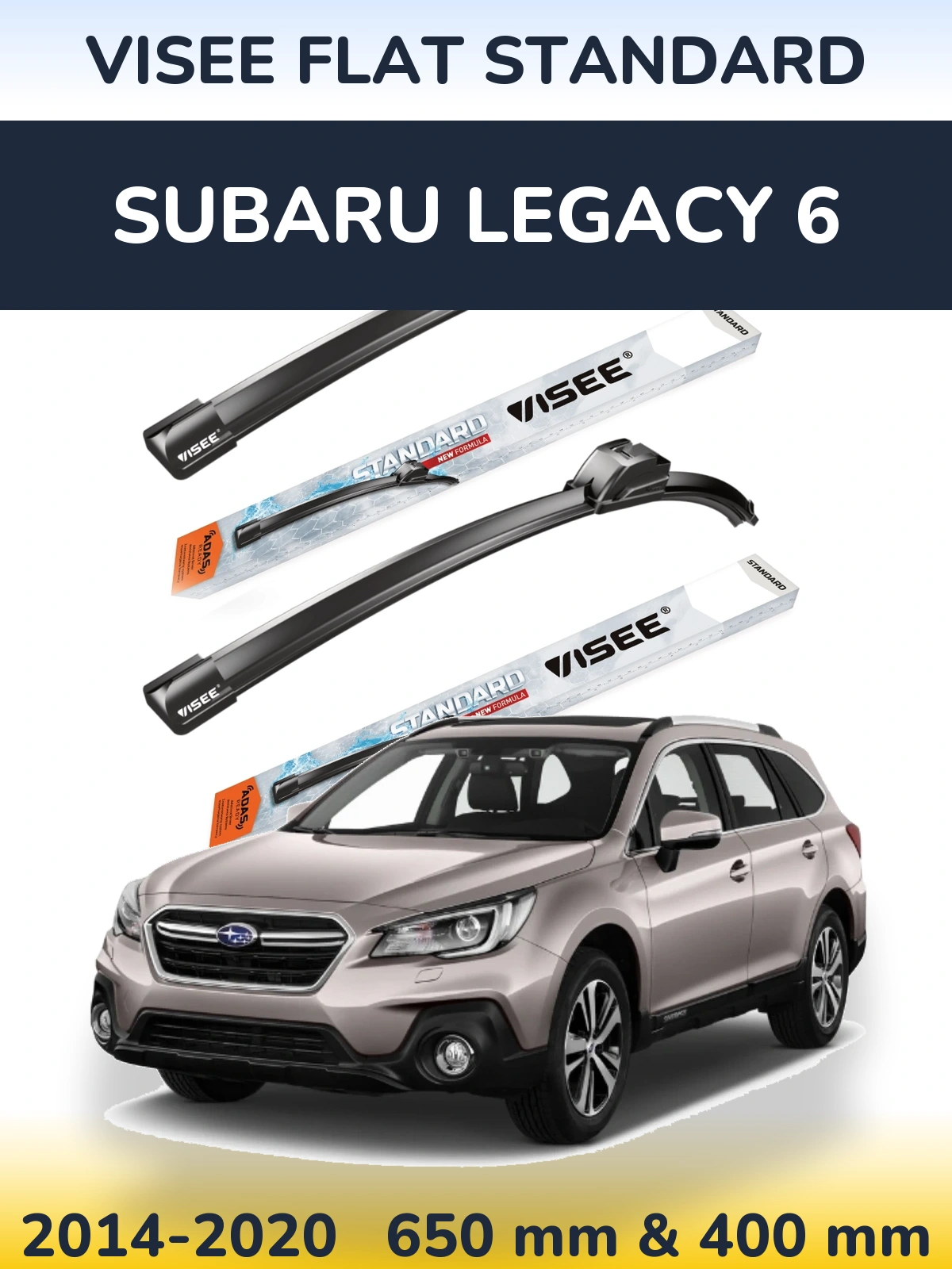 Komplet przednich wycieraczek VISEE FLAT STANDARD 650 & 400 mm do Subaru Legacy 6 2014-2020