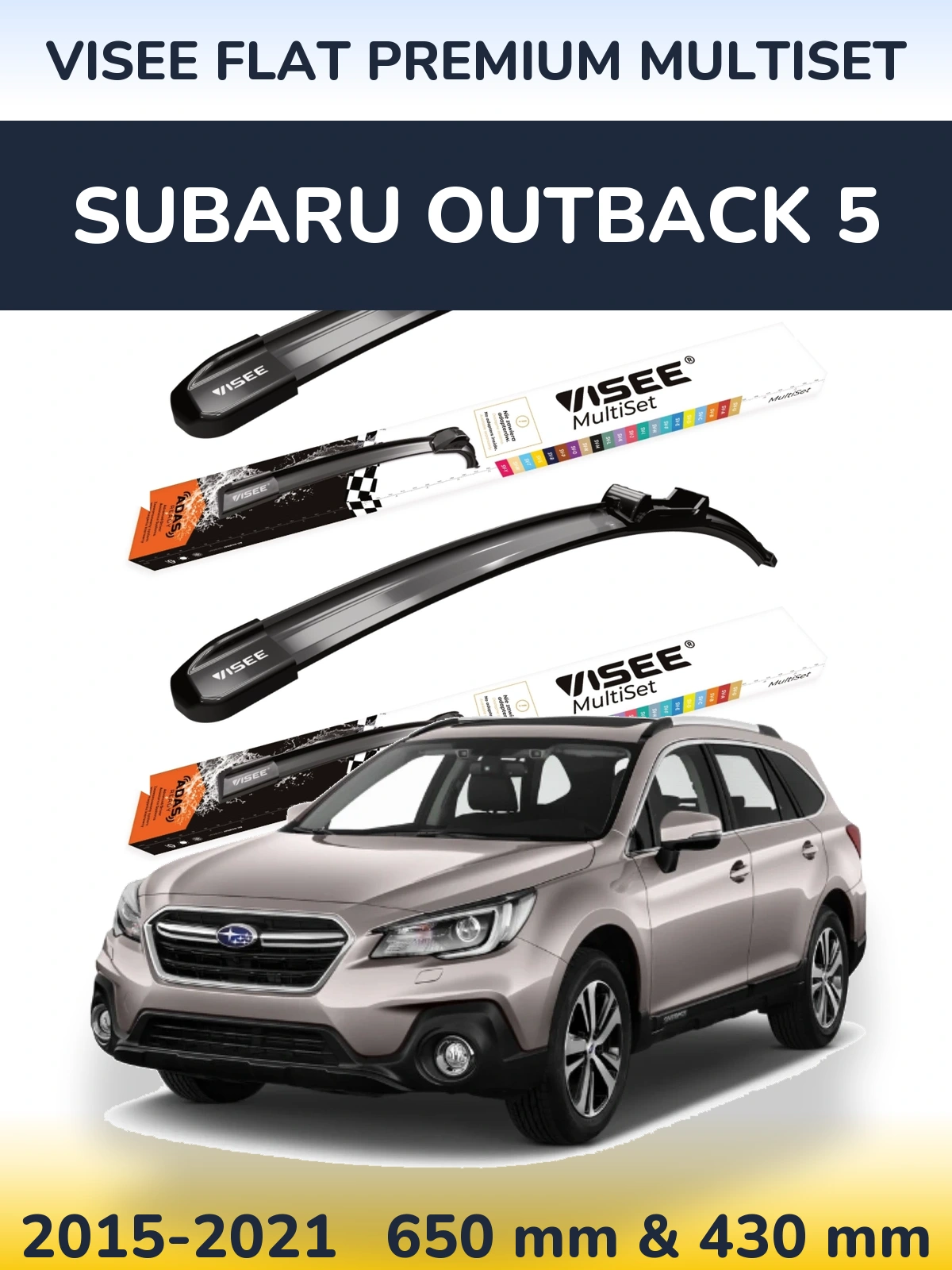 Front wiper blade set VISEE FLAT PREMIUM MultiSet 650 & 430 mm for Subaru Outback 5 2015-2021