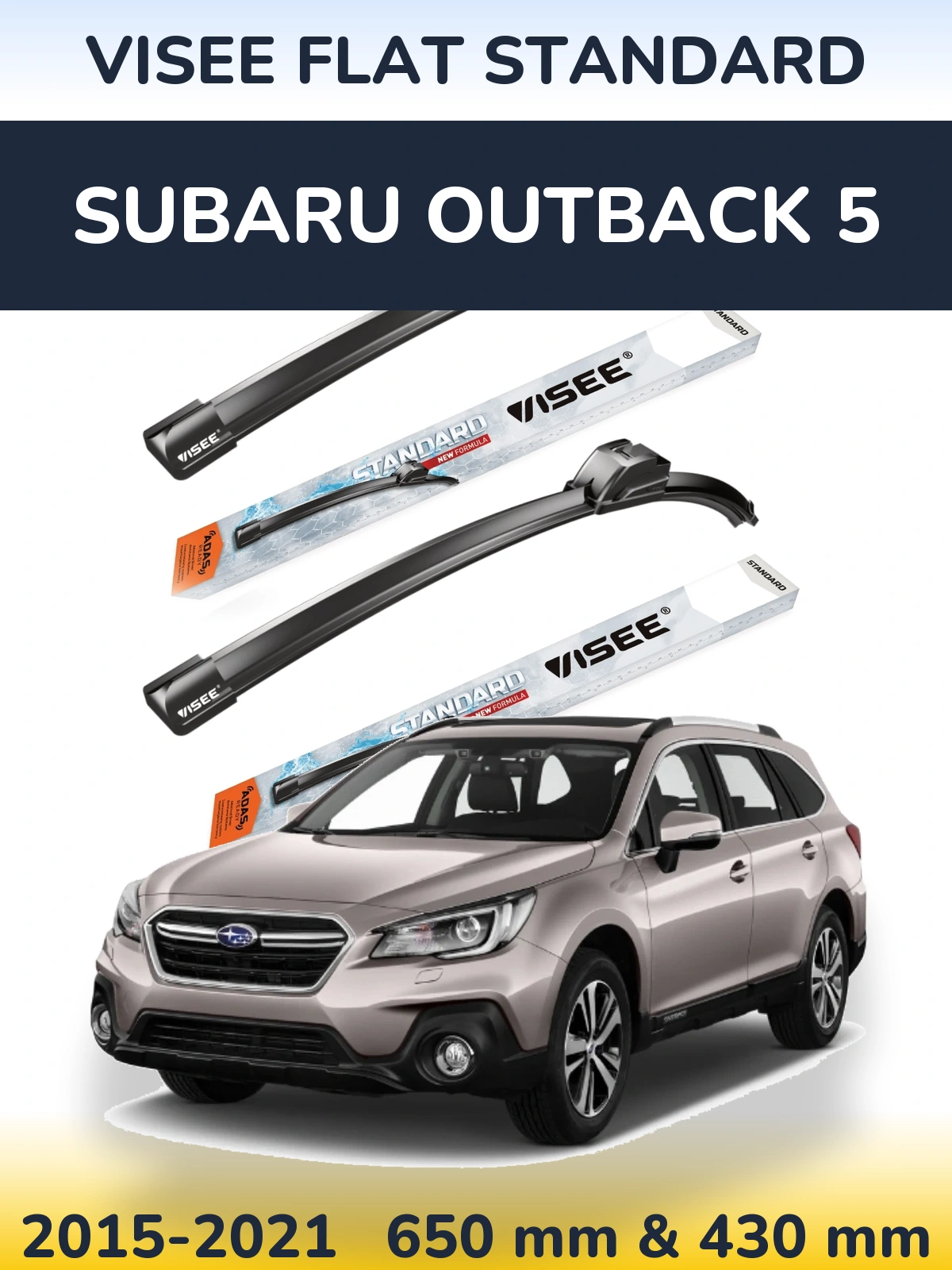 Front wiper blade set VISEE FLAT STANDARD 650 & 430 mm for Subaru Outback 5 2015-2021