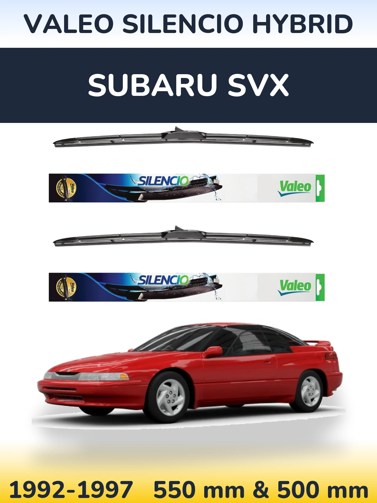 Komplet przednich wycieraczek Valeo Silencio Hybrid 550 & 500 mm do Subaru SVX 1992-1997