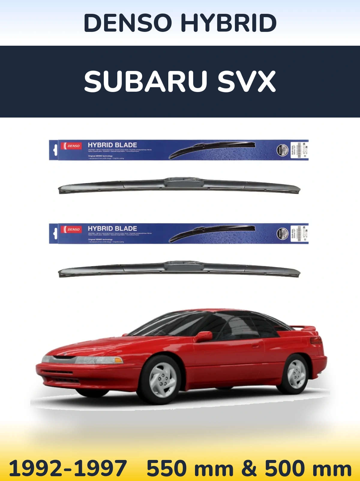 Komplet przednich wycieraczek Denso Hybrid 550 & 500 mm do Subaru SVX 1992-1997