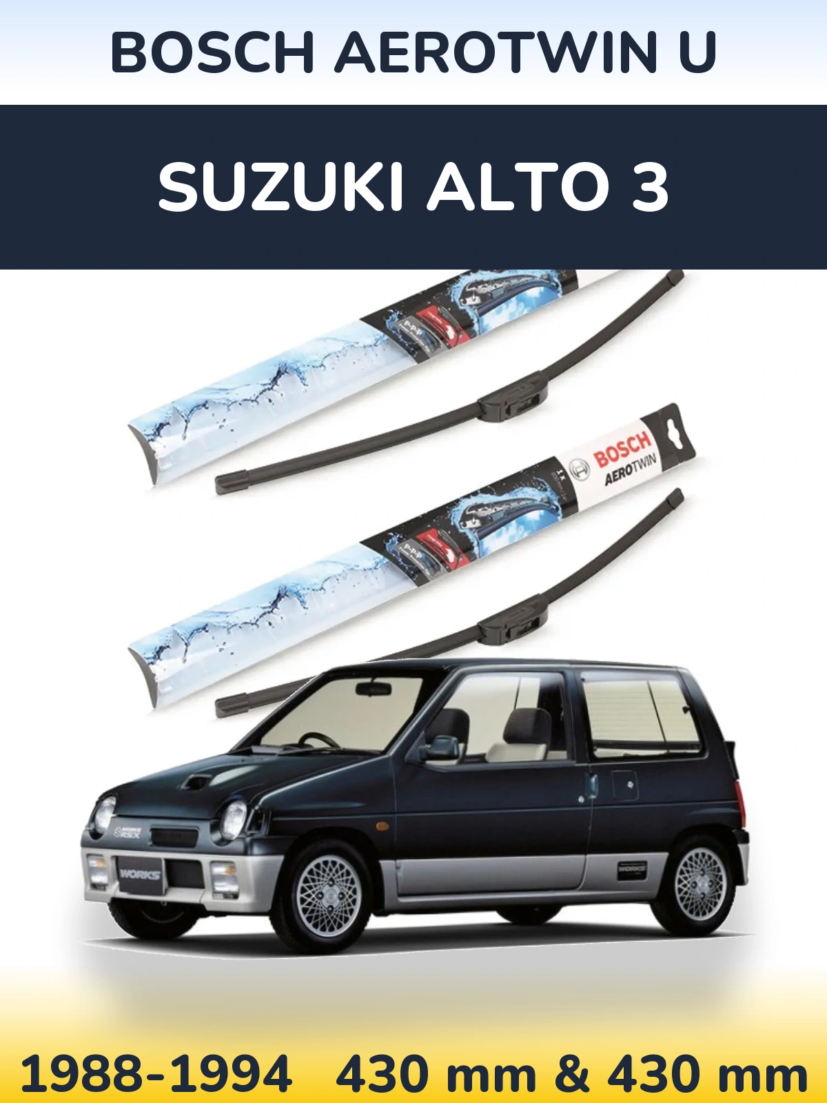 Komplet przednich wycieraczek BOSCH AeroTwin U 430 & 430 mm do Suzuki Alto 3 1988-1994