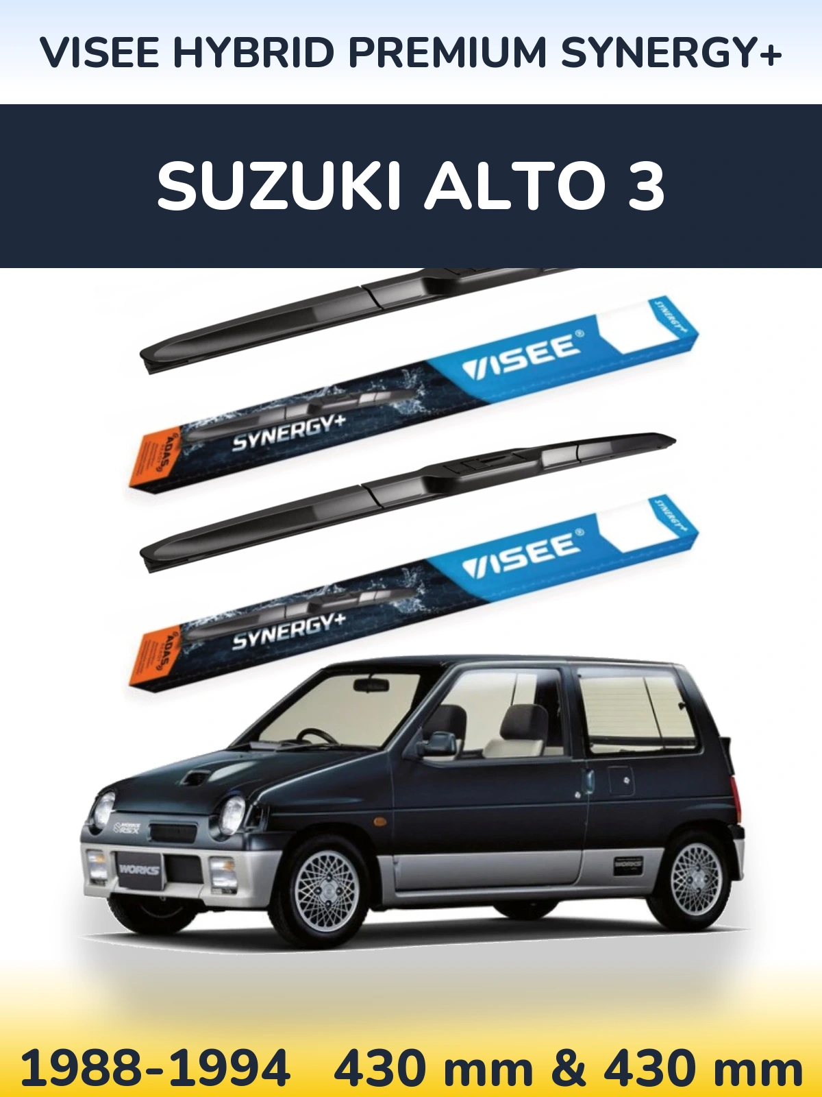 Komplet przednich wycieraczek VISEE HYBRID PREMIUM SYNERGY+ 430 & 430 mm do Suzuki Alto 3 1988-1994