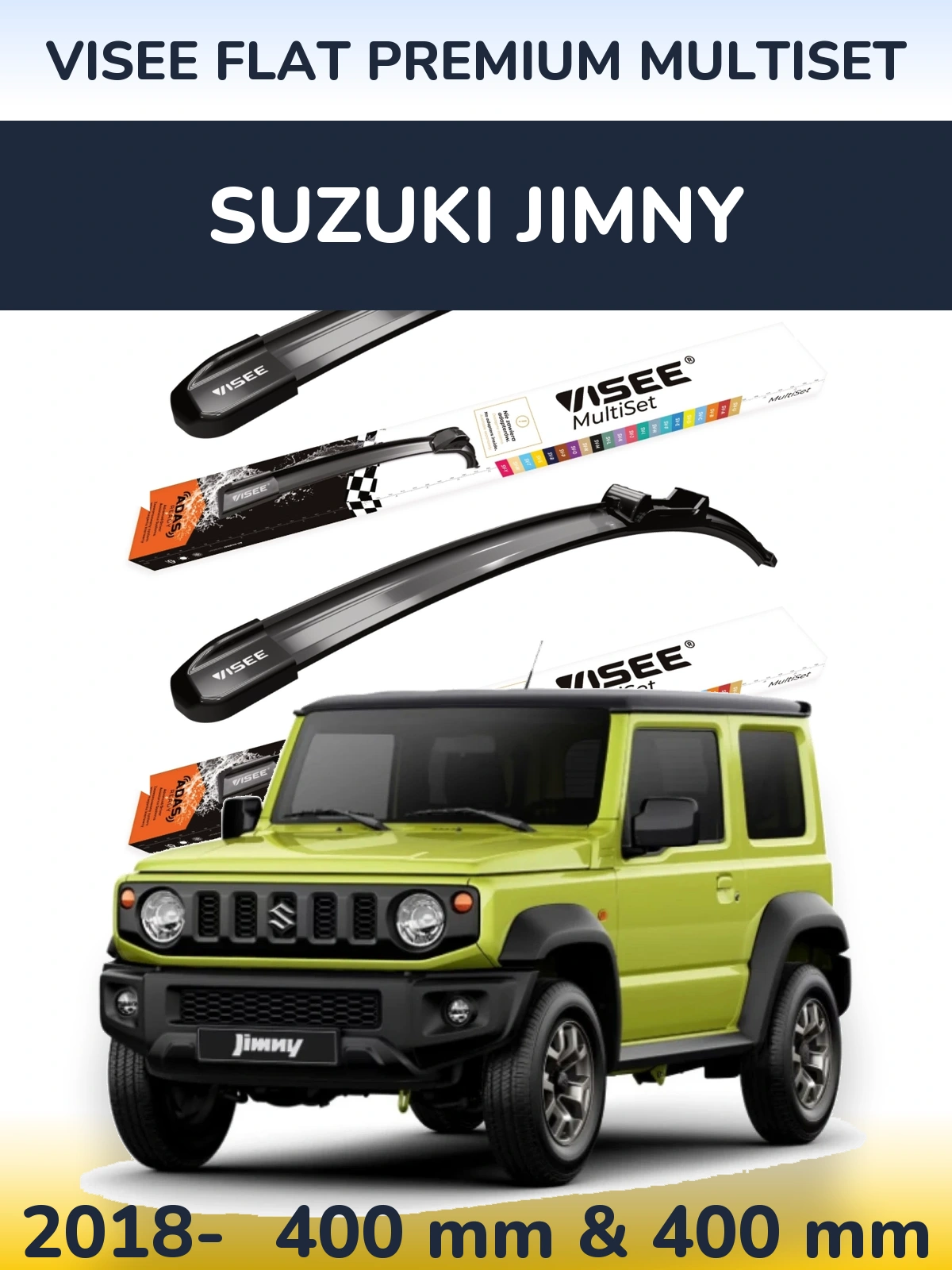Komplet przednich wycieraczek VISEE FLAT PREMIUM MultiSet 400 & 400 mm do Suzuki Jimny 2018-2026