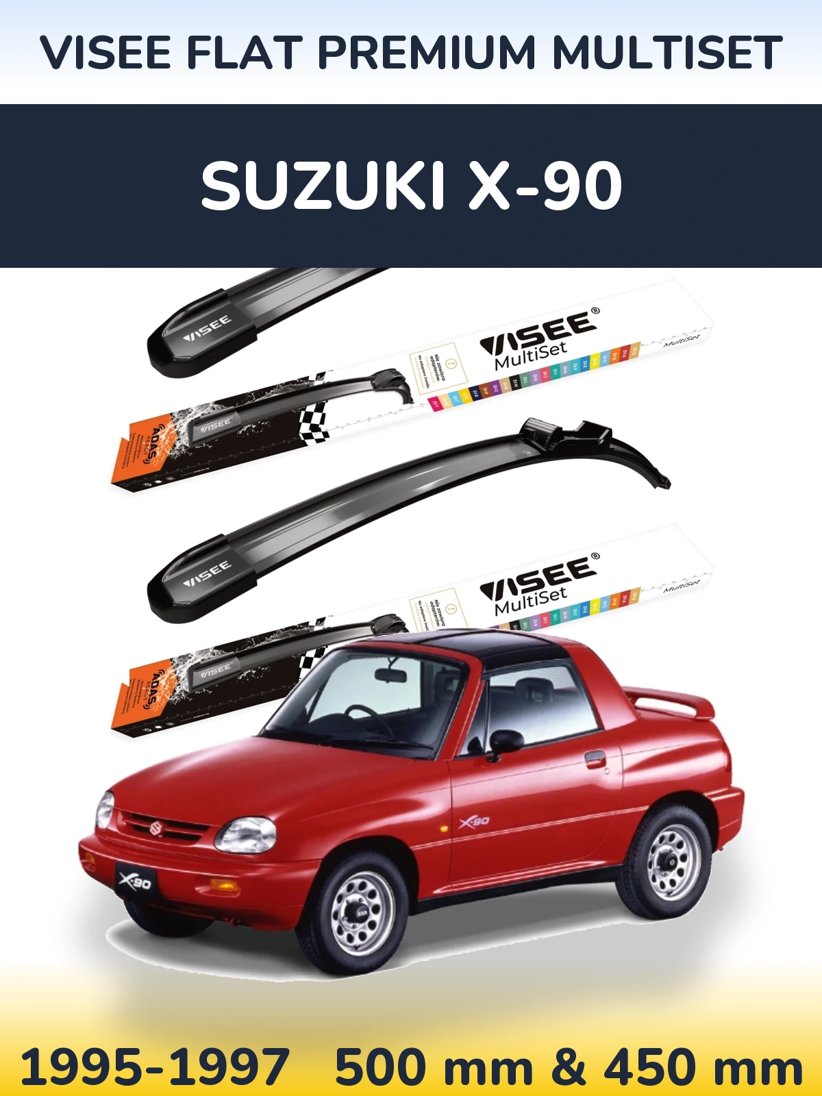 Komplet przednich wycieraczek VISEE FLAT PREMIUM MultiSet 500 & 450 mm do Suzuki X-90 1995-1997