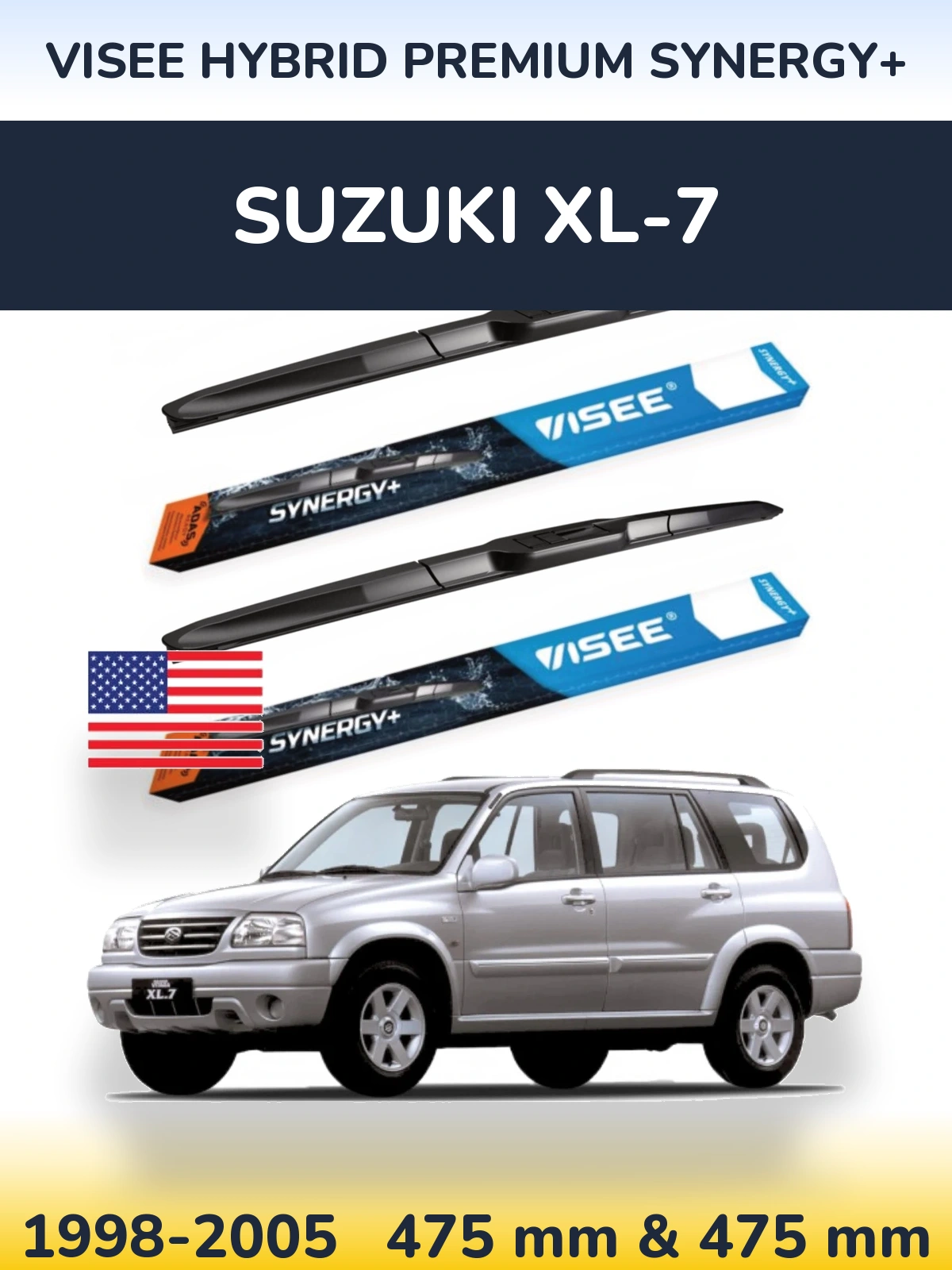 Komplet przednich wycieraczek VISEE HYBRID PREMIUM SYNERGY+ 475 & 475 mm do Suzuki XL-7 1998-2005