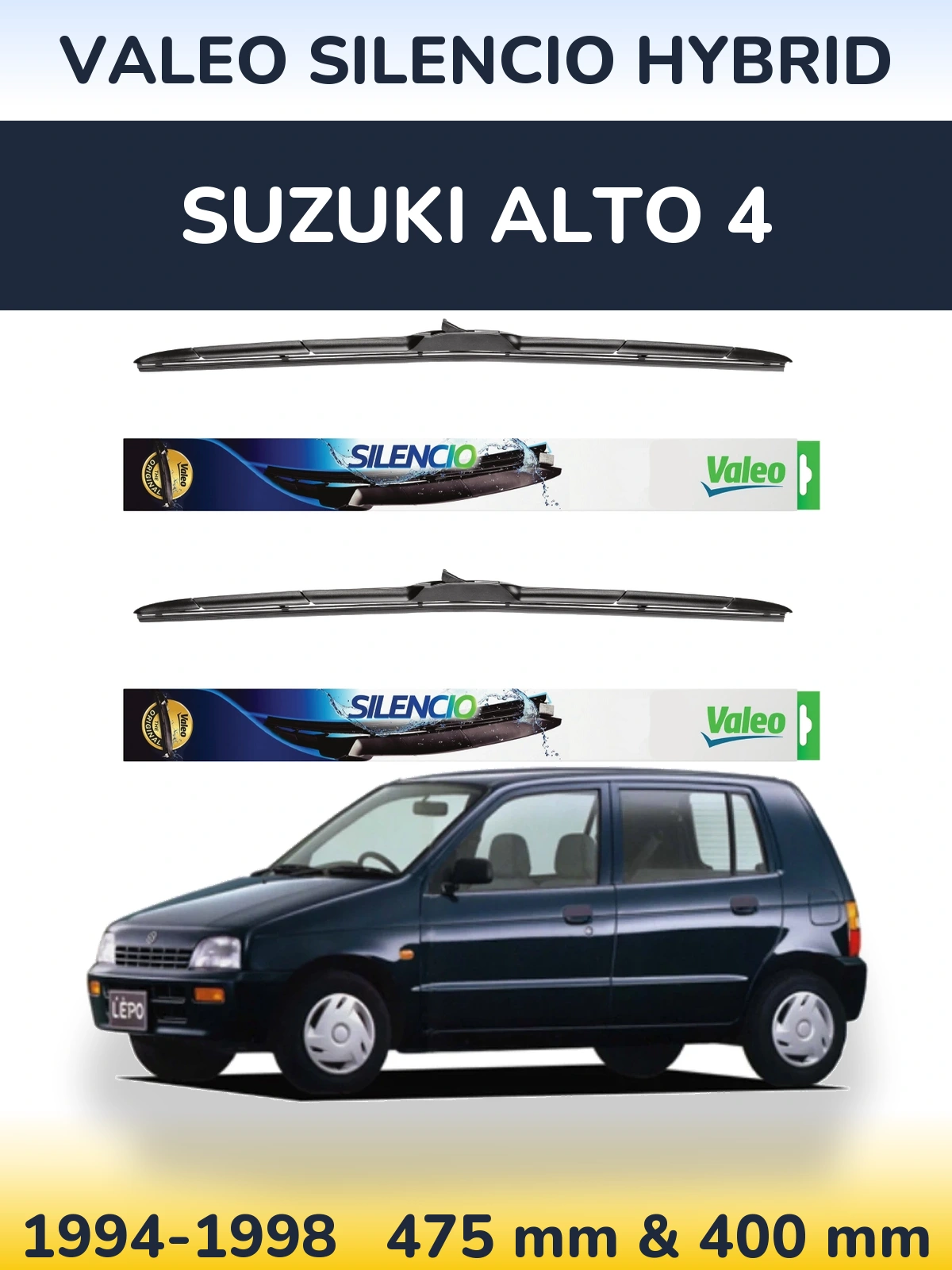 Komplet przednich wycieraczek Valeo Silencio Hybrid 475 & 400 mm do Suzuki Alto 4 1994-1998