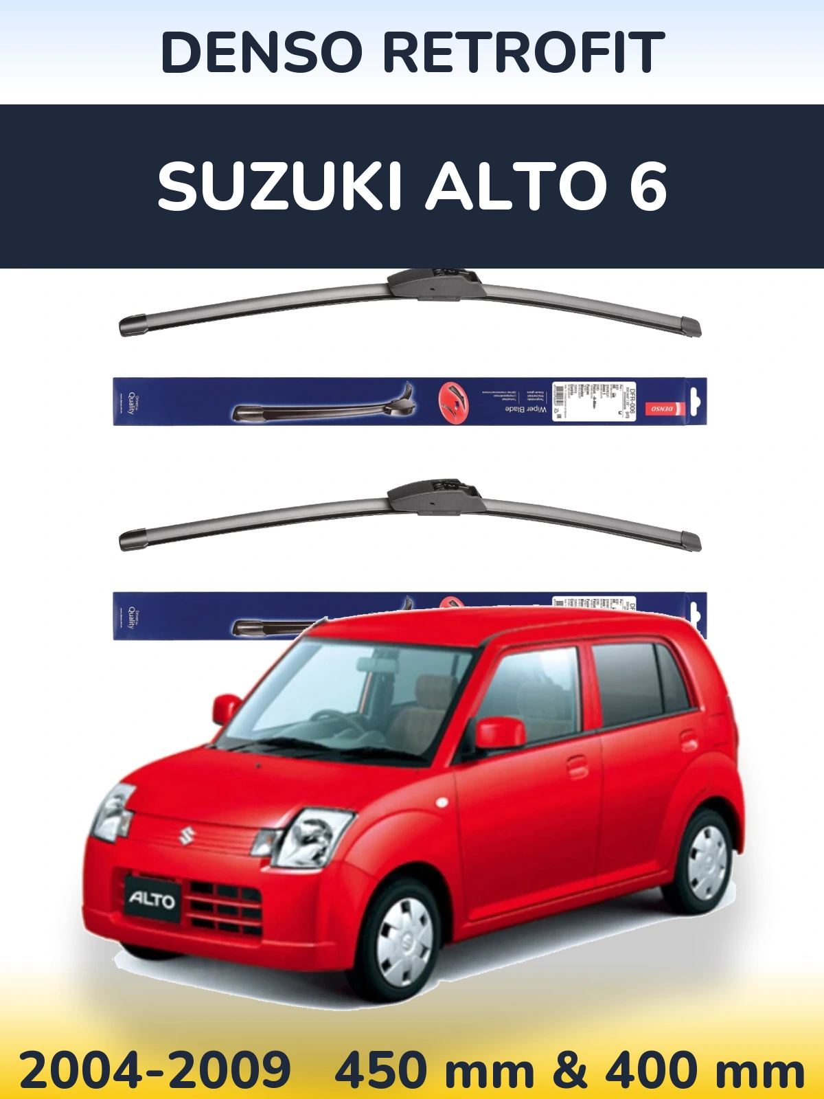 Komplet przednich wycieraczek Denso Retrofit 450 & 400 mm do Suzuki Alto 6 2004-2009