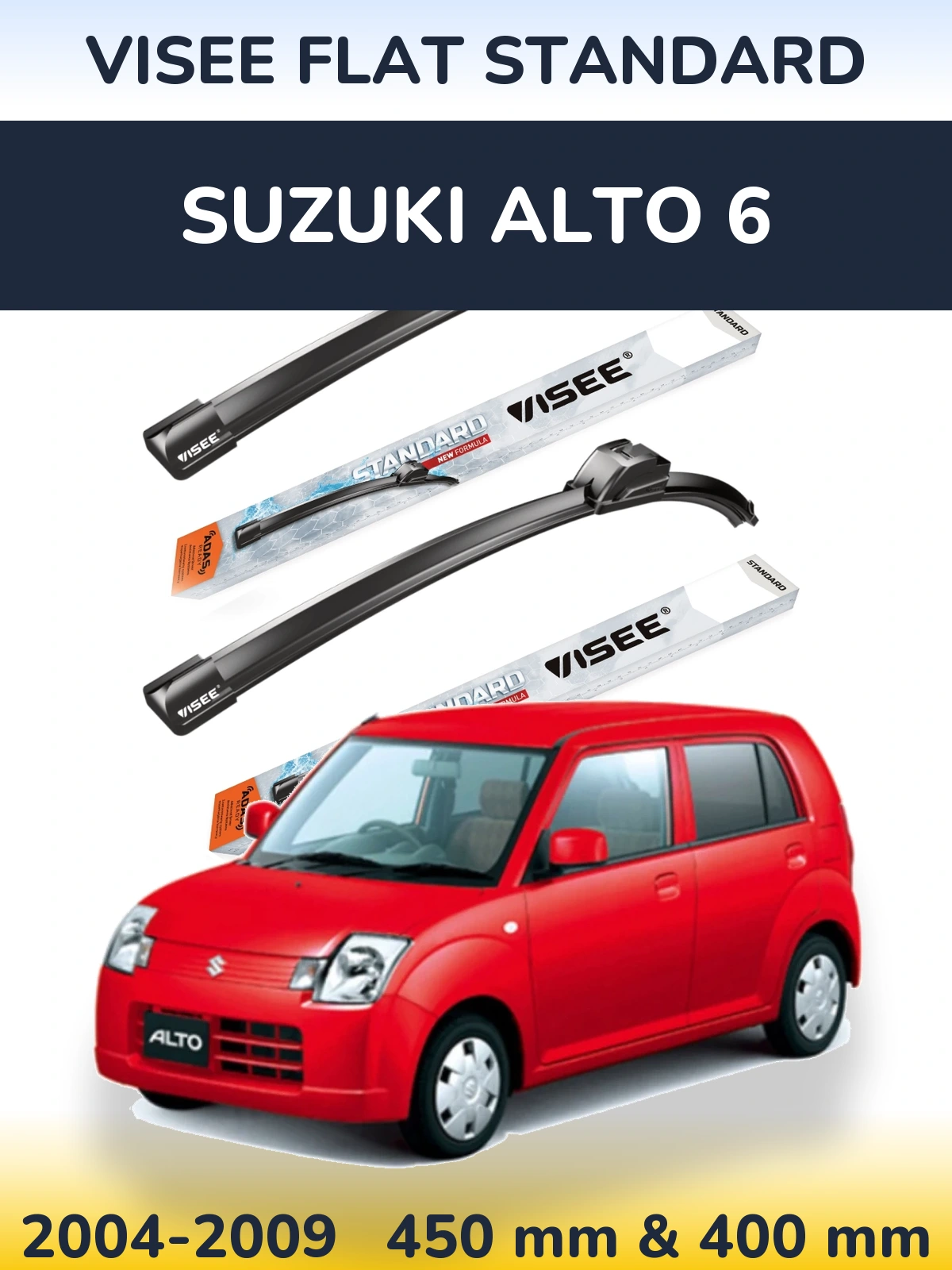 Komplet przednich wycieraczek VISEE FLAT STANDARD 450 & 400 mm do Suzuki Alto 6 2004-2009