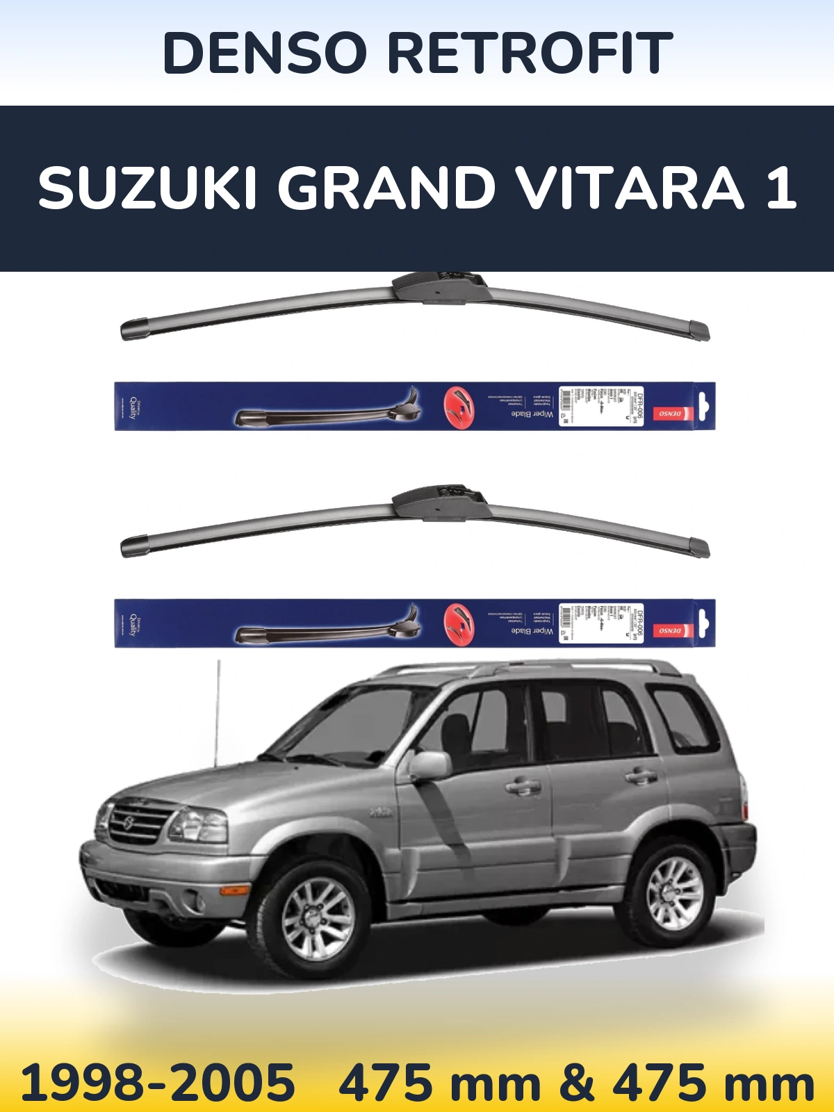 Front wiper blade set Denso Retrofit 475 & 475 mm for Suzuki Grand Vitara 1 1998-2005