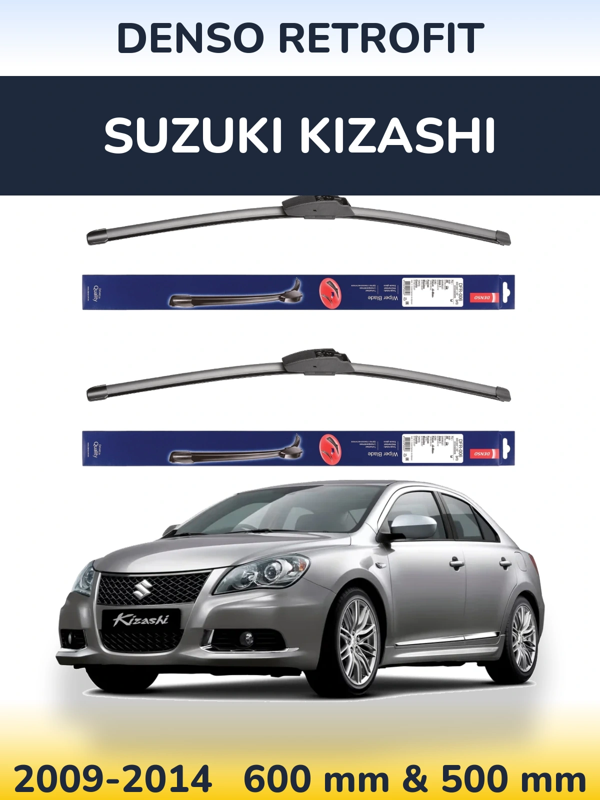 Front wiper blade set Denso Retrofit 600 & 500 mm for Suzuki Kizashi 2009-2014