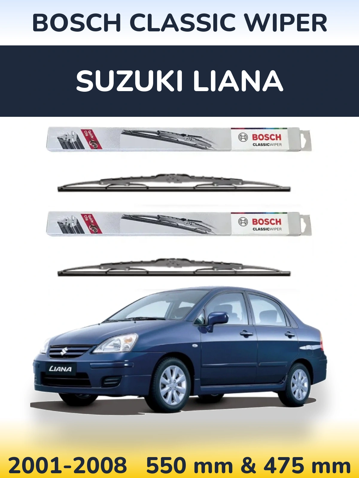 Komplet przednich wycieraczek BOSCH Classic Wiper 550 & 475 mm do Suzuki Liana 2001-2008