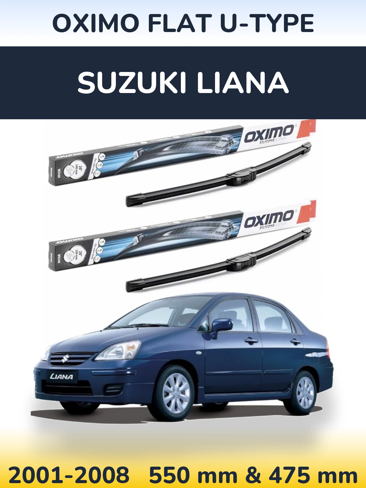Комплект передних дворников Oximo Flat U-type 550 & 475 мм для Suzuki Liana 2001-2008