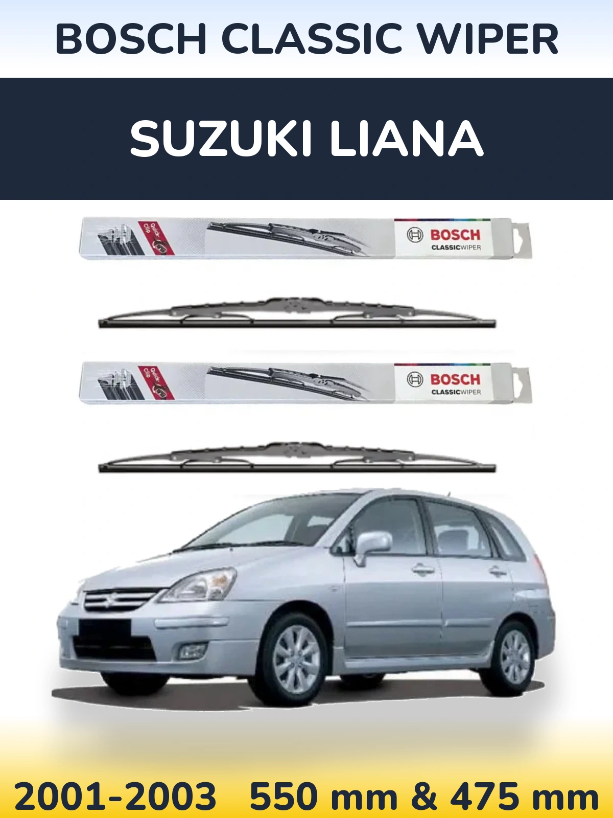 Комплект передних дворников BOSCH Classic Wiper 550 & 475 мм для Suzuki Liana 2001-2003