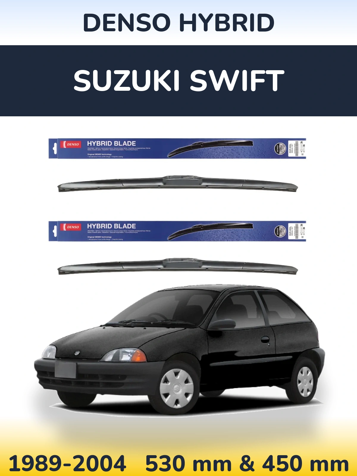 Комплект передних дворников Denso Hybrid 530 & 450 мм для Suzuki Swift 1989-2004
