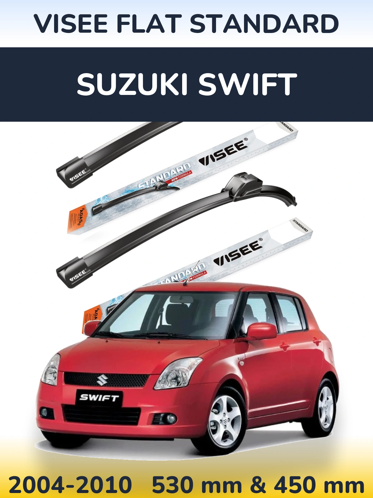 Комплект передних дворников VISEE FLAT STANDARD 530 & 450 мм для Suzuki Swift 2004-2010