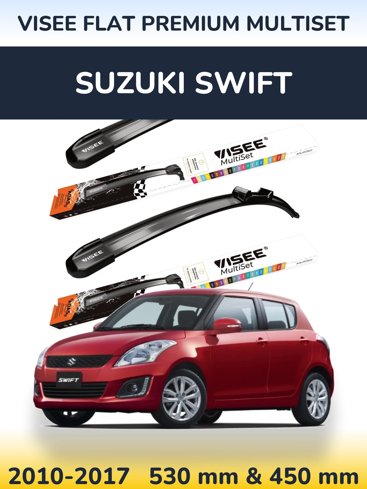Комплект передних дворников VISEE FLAT PREMIUM MultiSet 530 & 450 мм для Suzuki Swift 2010-2017