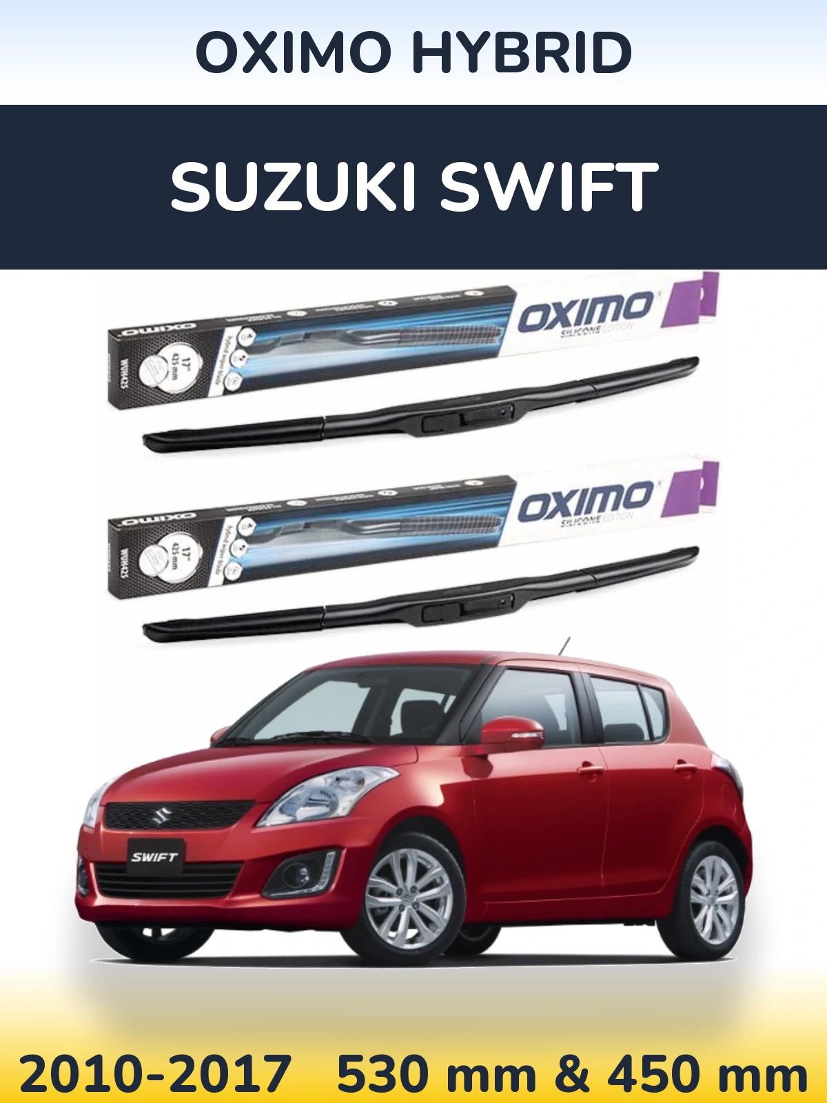 Комплект передних дворников Oximo Hybrid 530 & 450 мм для Suzuki Swift 2010-2017
