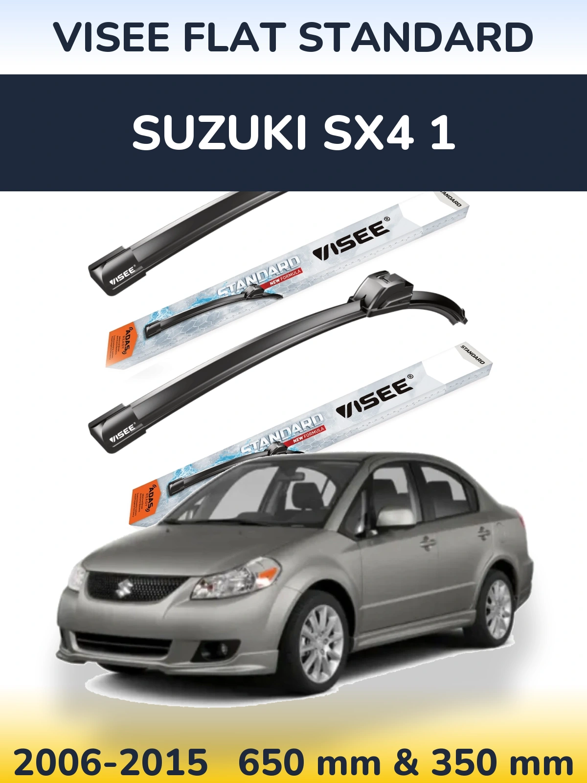 Komplet przednich wycieraczek VISEE FLAT STANDARD 650 & 350 mm do Suzuki SX4 1 2006-2015