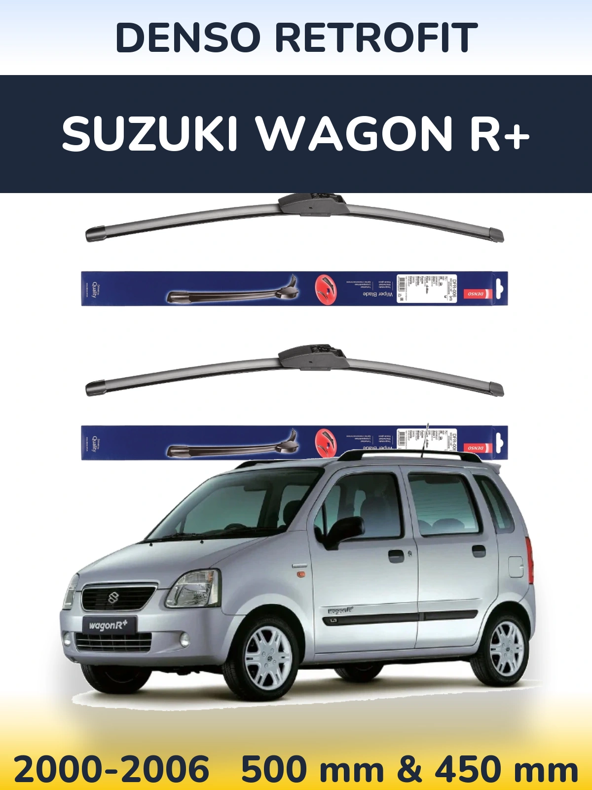 Komplet przednich wycieraczek Denso Retrofit 500 & 450 mm do Suzuki Wagon R+ 2000-2006