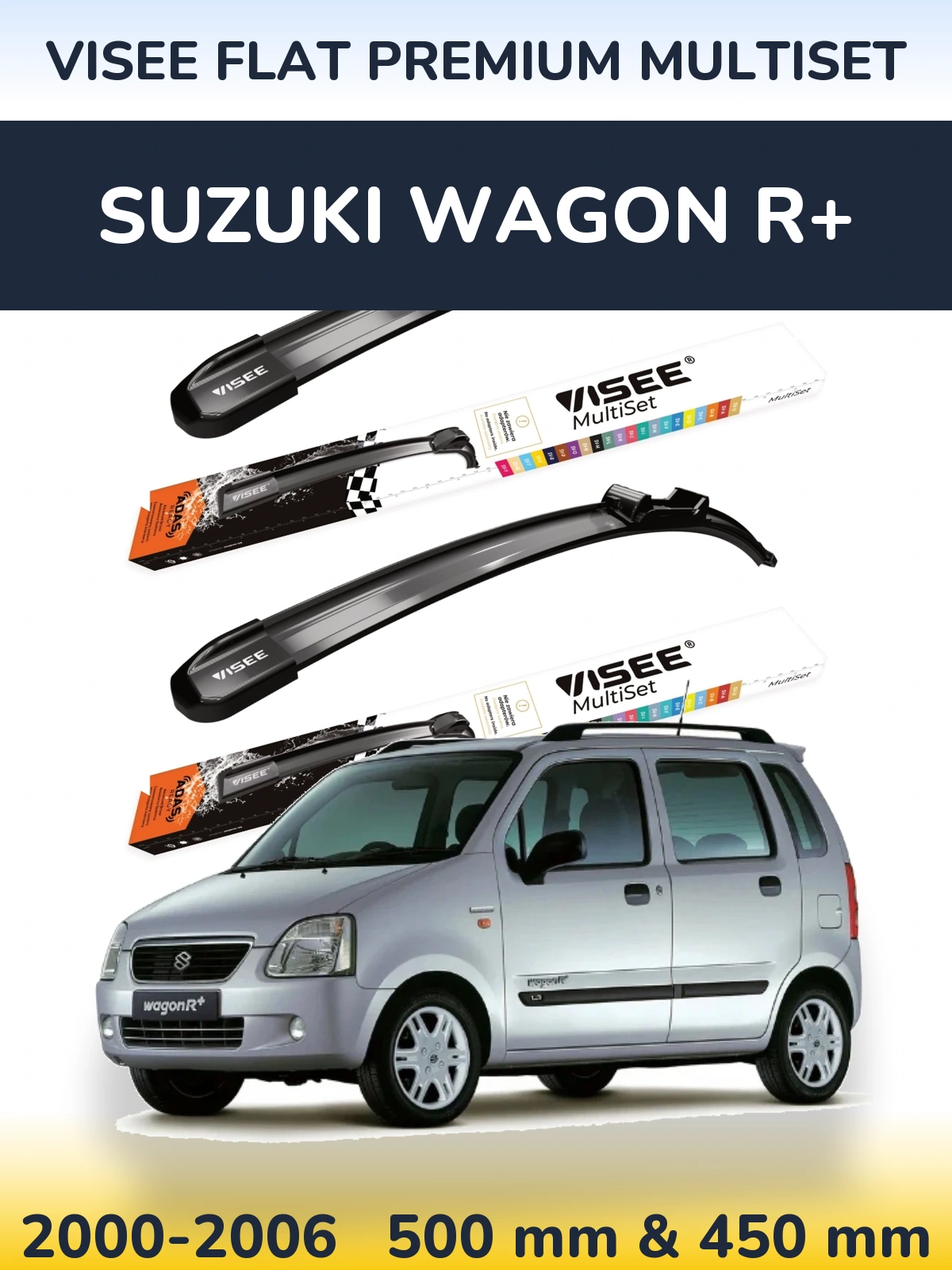 Комплект передних дворников VISEE FLAT PREMIUM MultiSet 500 & 450 мм для Suzuki Wagon R+ 2000-2006