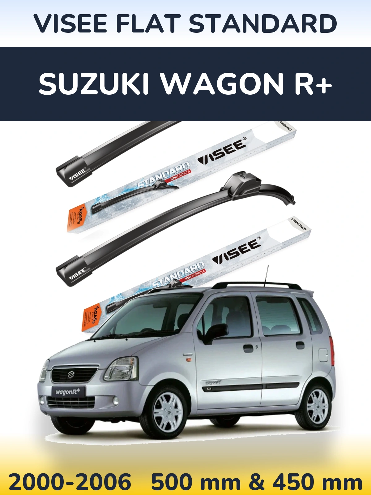 Комплект передних дворников VISEE FLAT STANDARD 500 & 450 мм для Suzuki Wagon R+ 2000-2006