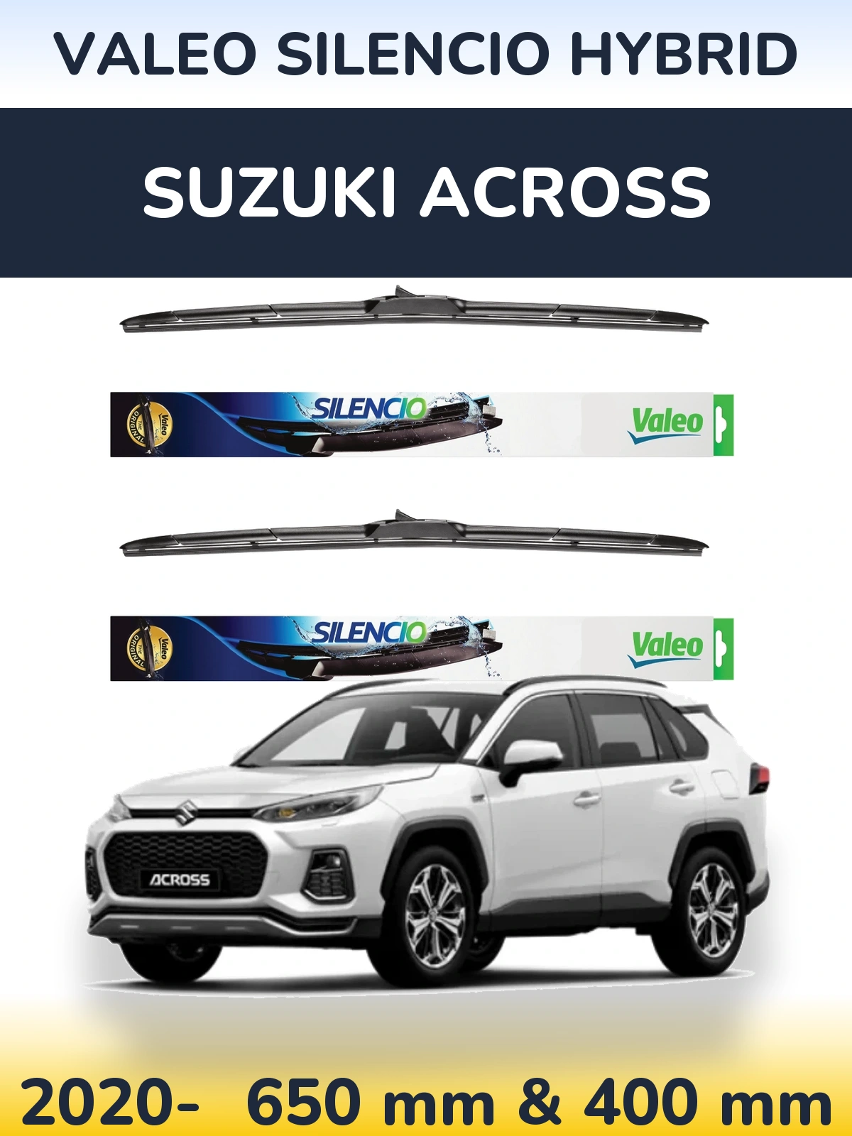 Komplet przednich wycieraczek Valeo Silencio Hybrid 650 & 400 mm do Suzuki Across 2020-2026