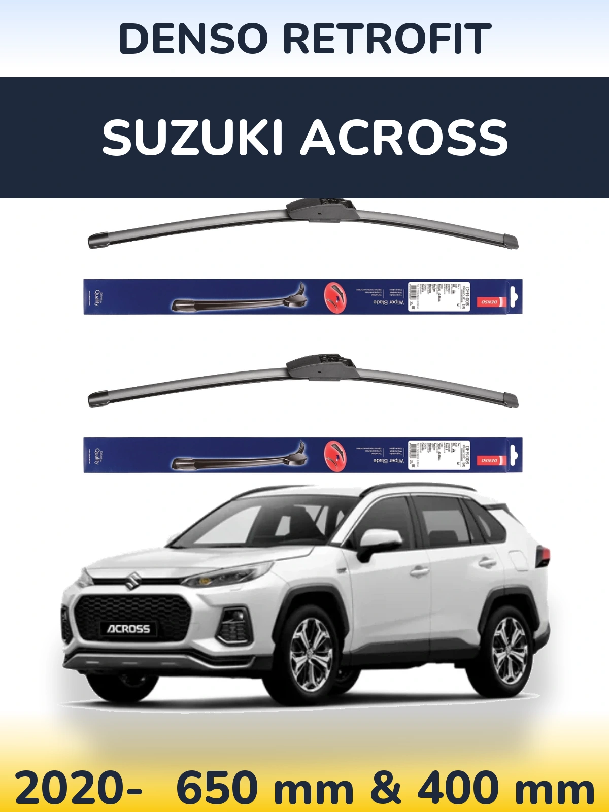 Komplet przednich wycieraczek Denso Retrofit 650 & 400 mm do Suzuki Across 2020-2026
