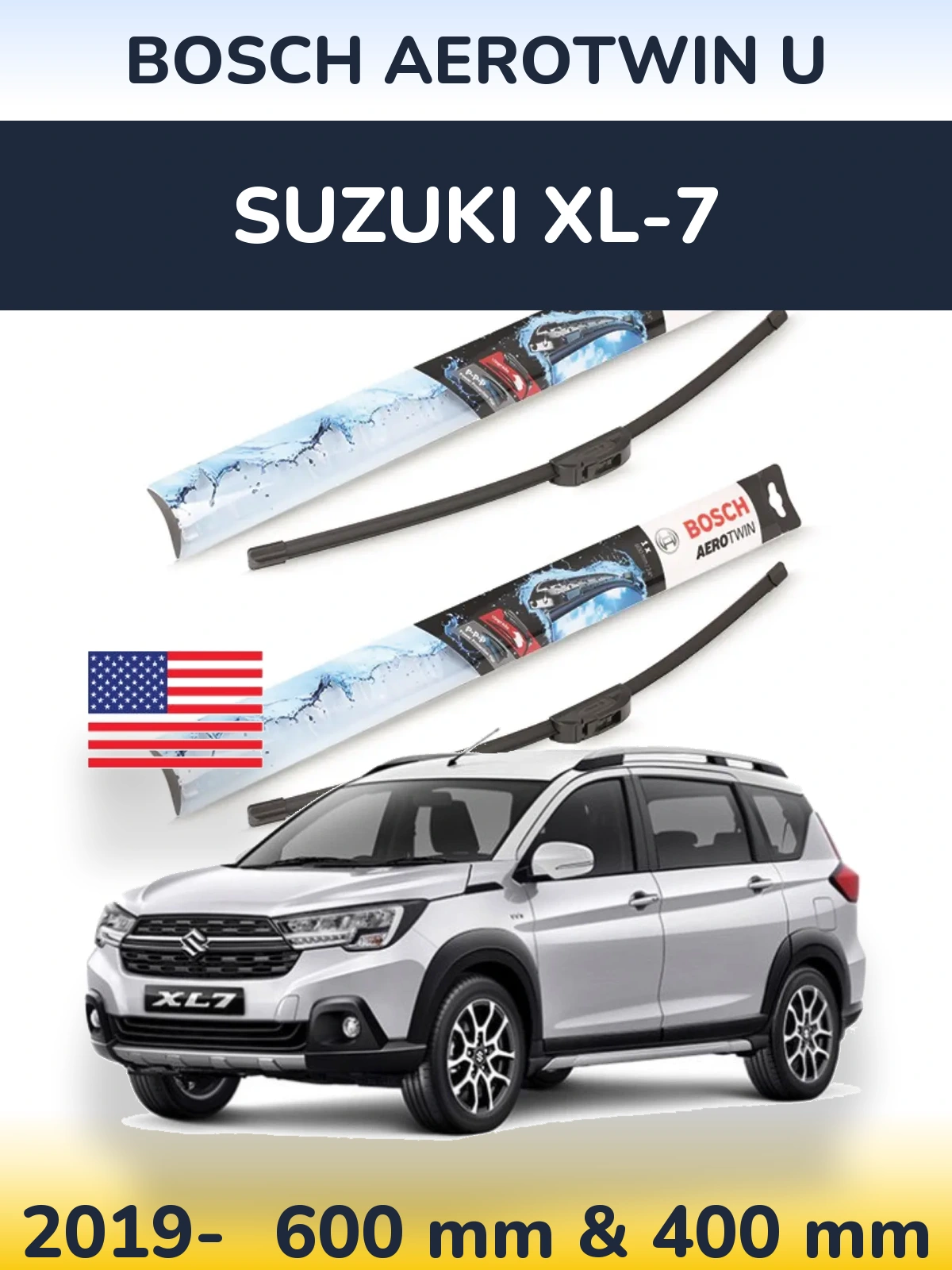 Komplet przednich wycieraczek BOSCH AeroTwin U 600 & 400 mm do Suzuki XL-7 2019-2026