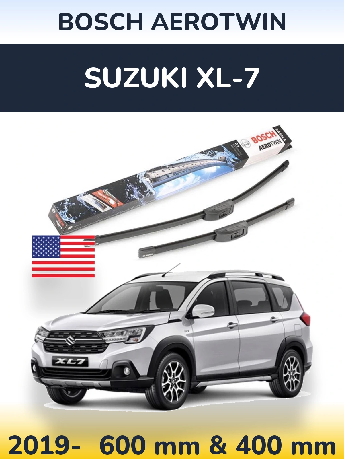 Комплект передних дворников BOSCH AeroTwin 600 & 400 мм для Suzuki XL-7 2019-2026