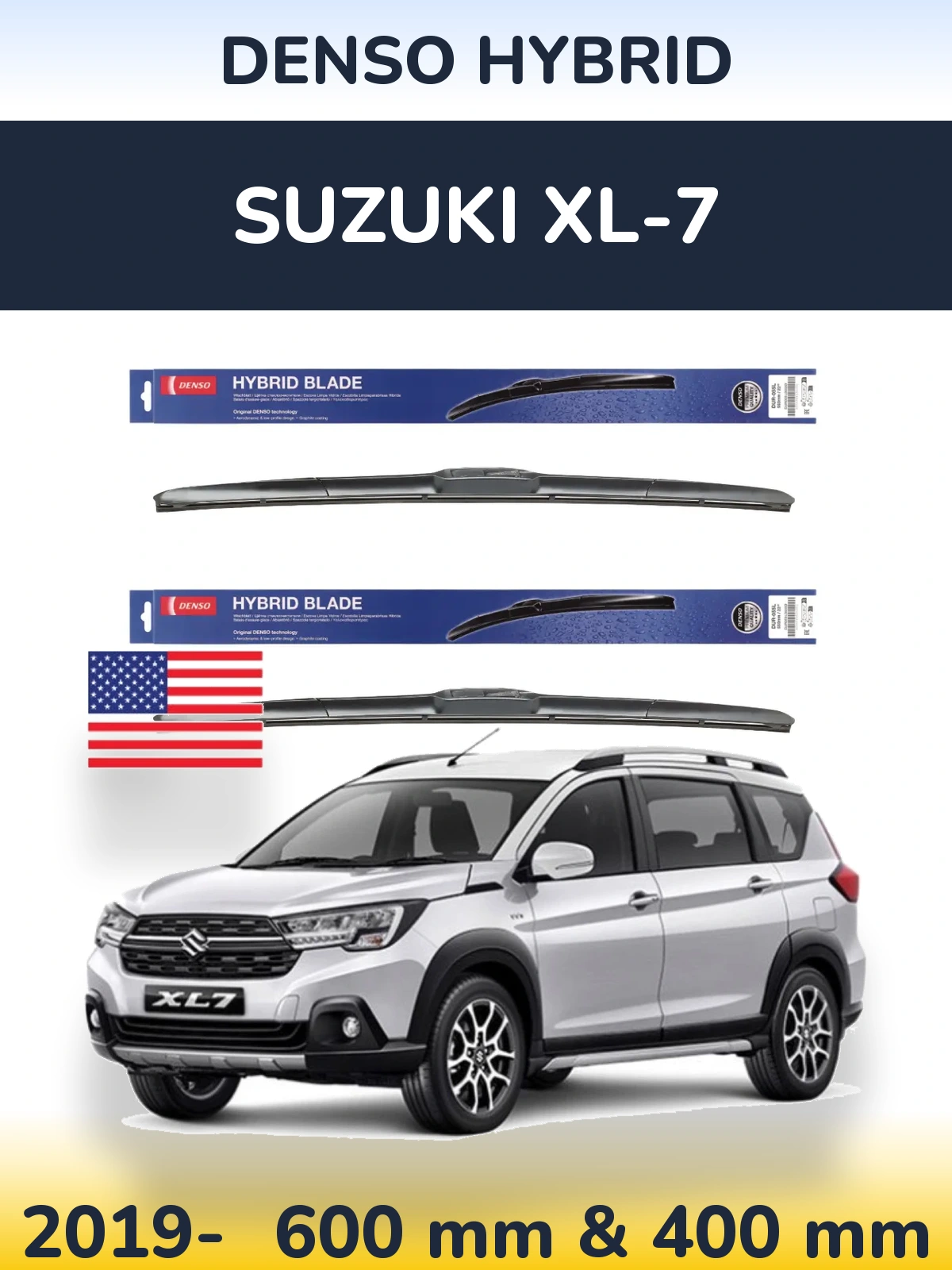 Front wiper blade set Denso Hybrid 600 & 400 mm for Suzuki XL-7 2019-2026