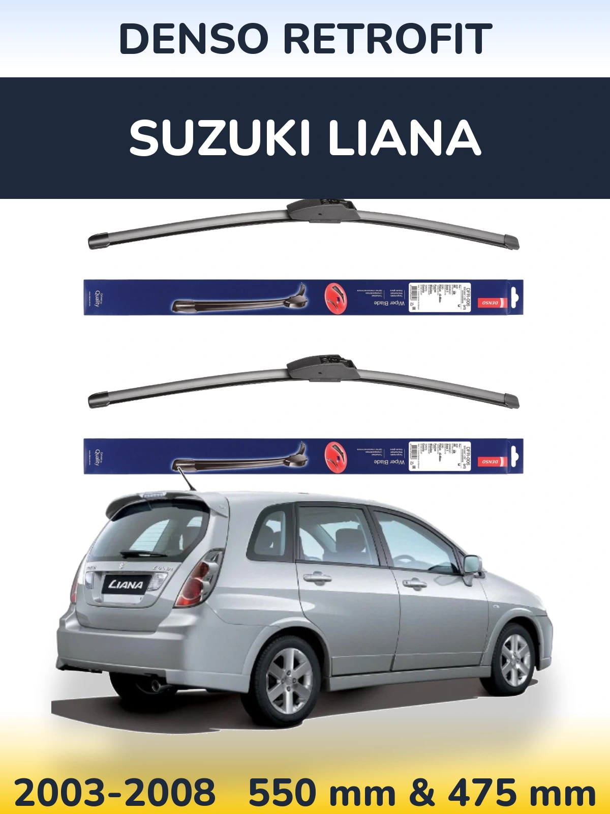 Komplet przednich wycieraczek Denso Retrofit 550 & 475 mm do Suzuki Liana 2003-2008
