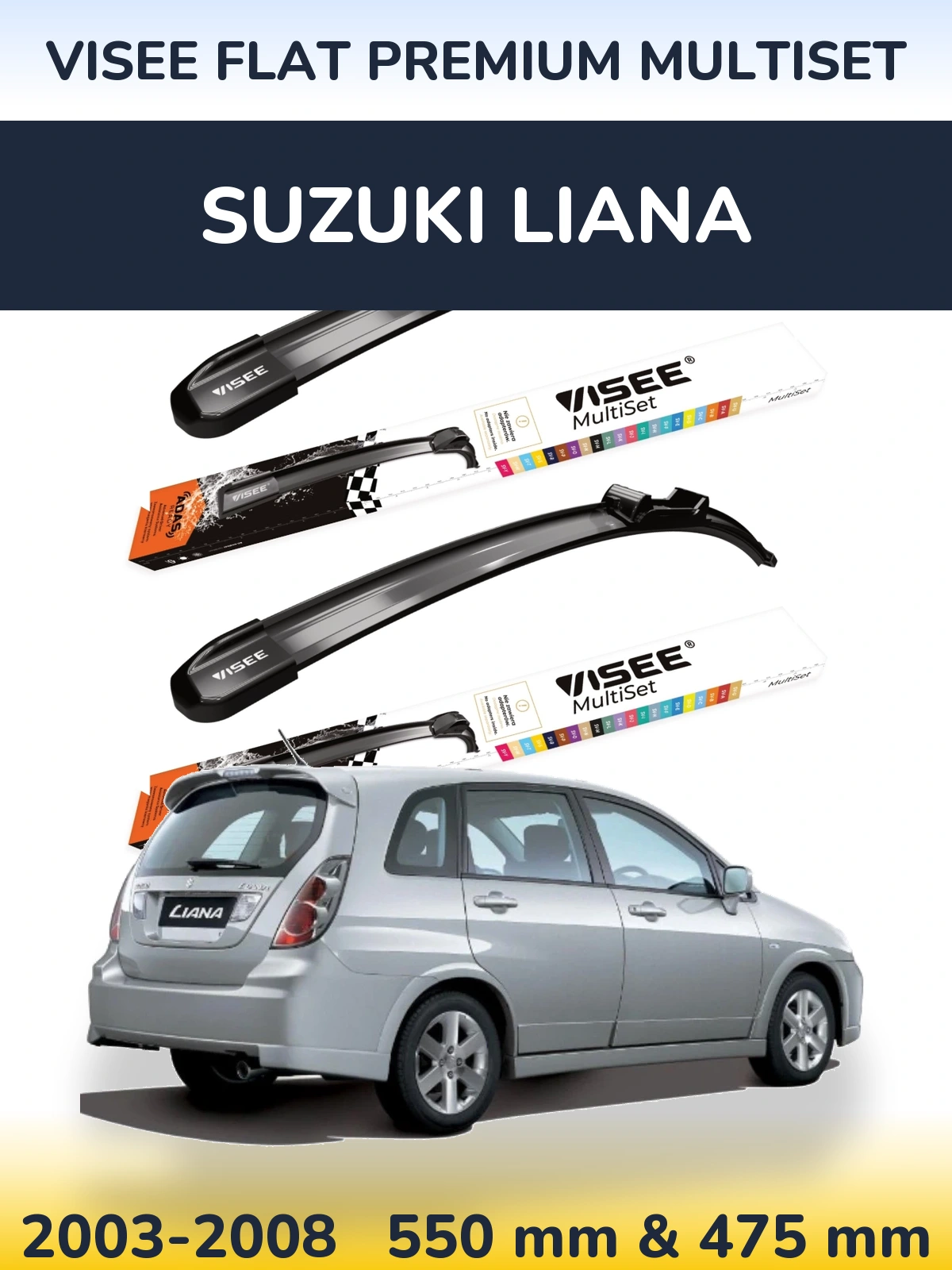 Komplet przednich wycieraczek VISEE FLAT PREMIUM MultiSet 550 & 475 mm do Suzuki Liana 2003-2008